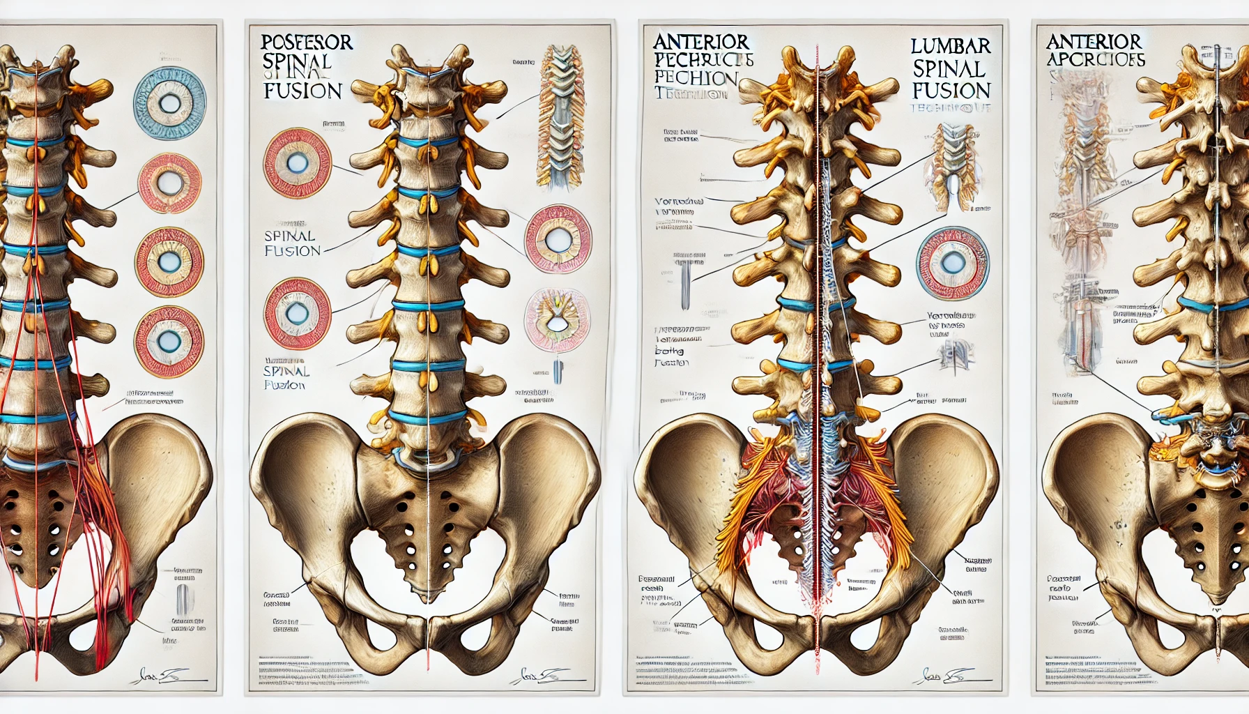 Schéma des techniques d'arthrodèse lombaire : postérieure vs. antérieure | Le Traumato