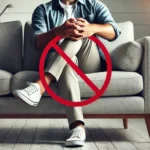 Illustration montrant une personne croisant les jambes, un mouvement à éviter après une chirurgie de prothèse de la hanche. | Le Traumato