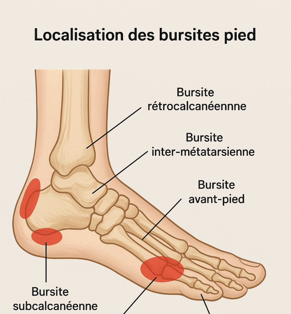 Localisation des bursites pied sur une vue anatomique