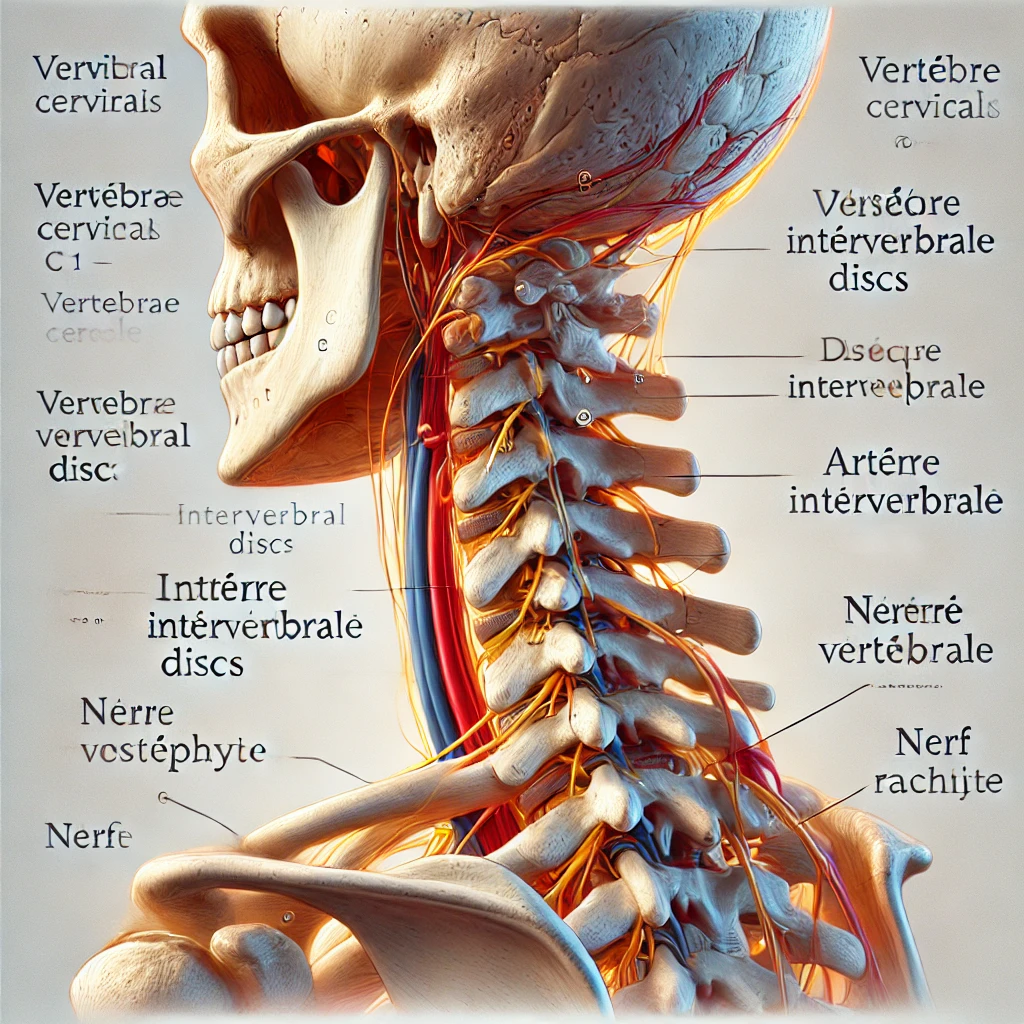 Schéma anatomique expliquant le lien entre arthrose cervicale et vertige