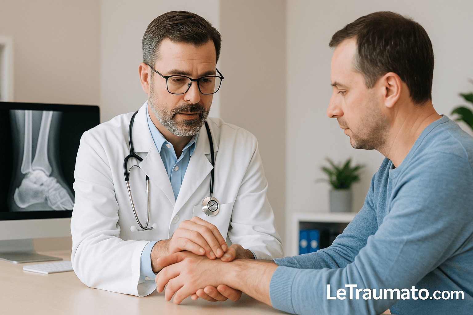 Traumato examinant une blessure au poignet – rôle du traumato