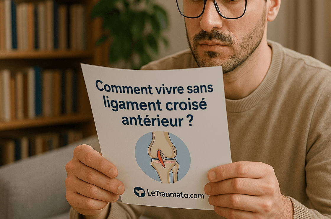 Homme lisant un document médical sur la vie sans ligament croisé antérieur – LeTraumato.com