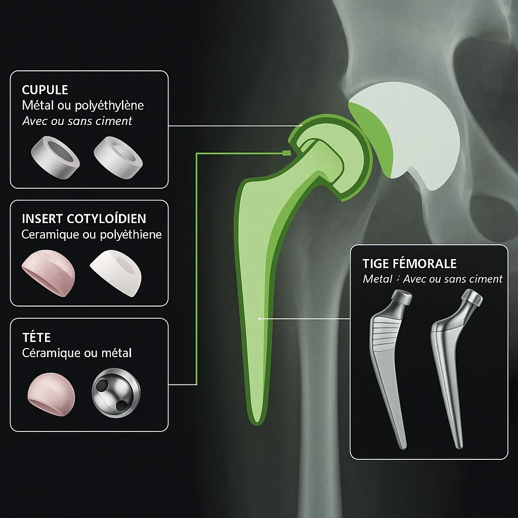 Radiographie d’une arthroplastie totale de hanche comparant un insert en polyéthylène hautement réticulé à un insert en polyéthylène conventionnel | Le Traumato