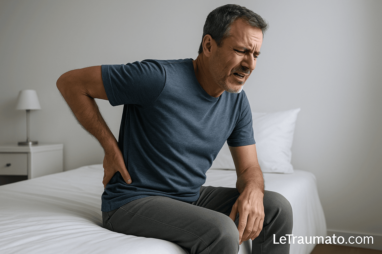 Homme souffrant de douleurs du dos signalant un signe de chirurgie – LeTraumato.com