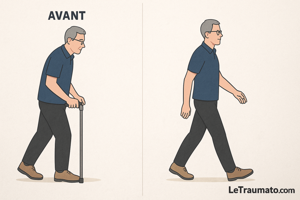 Avant/après kiné après prothèse du genou Titre : Résultats visibles – Rééducation complète