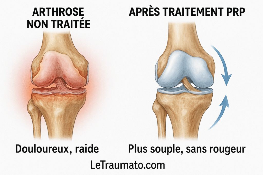 Comparaison des effets du traitement PRP genou avant et après – infographie LeTraumato