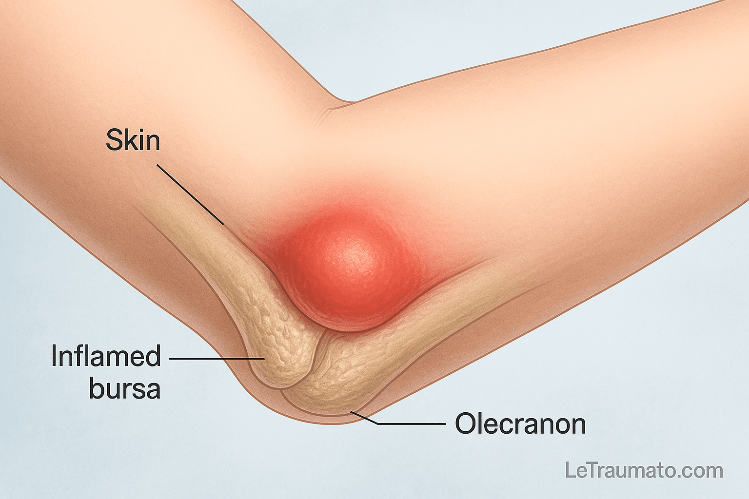 Schéma anatomique d’une bursite du coude avec inflammation de la bourse – LeTraumato orthopédiste