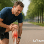 Déchirure musculaire du mollet avec douleur localisée et visualisation anatomique – LeTraumato