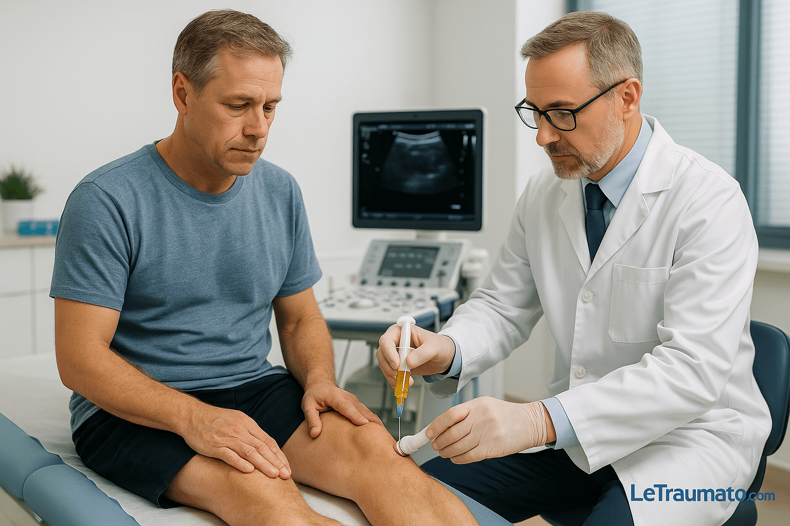 Injection de PRP dans le genou sous contrôle médical par un orthopédiste – traitement PRP genou – LeTraumato