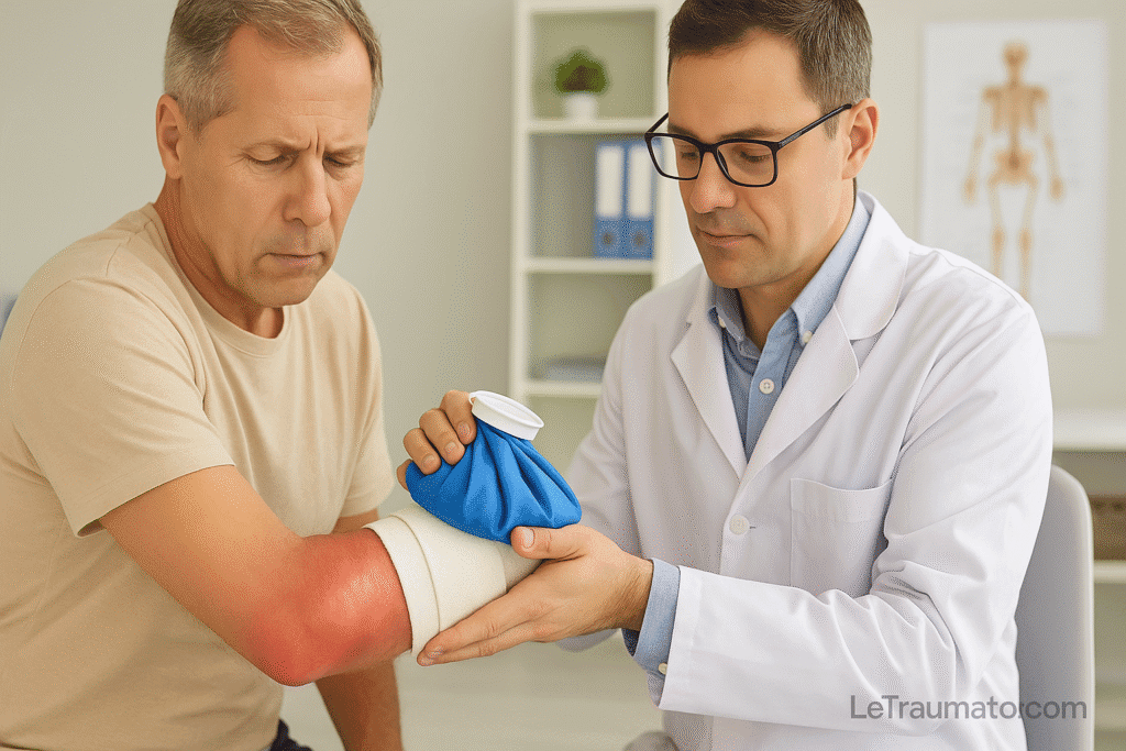 Orthopédiste traitant une bursite du coude avec bandage – LeTraumato traumatologie