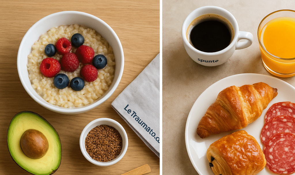 Comparatif petit déjeuner anti arthrose vs pro-inflammatoire – illustration en traumatologie