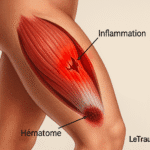 Déchirure musculaire au niveau de la cuisse – illustration médicale réaliste par un orthopédiste Traumato