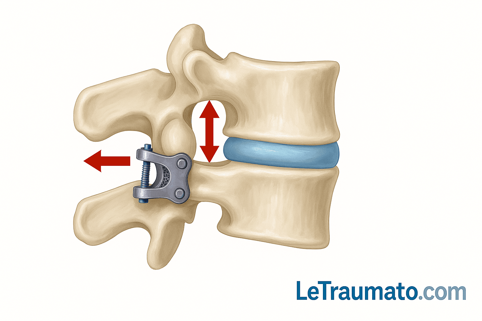 Matériel interépineux L3-L4 – illustration de la décompression indirecte lombaire par LeTraumato