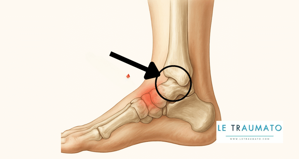 Bursite juxta-malléolaire : localisation de la douleur à la malléole – illustration médicale Traumatologie