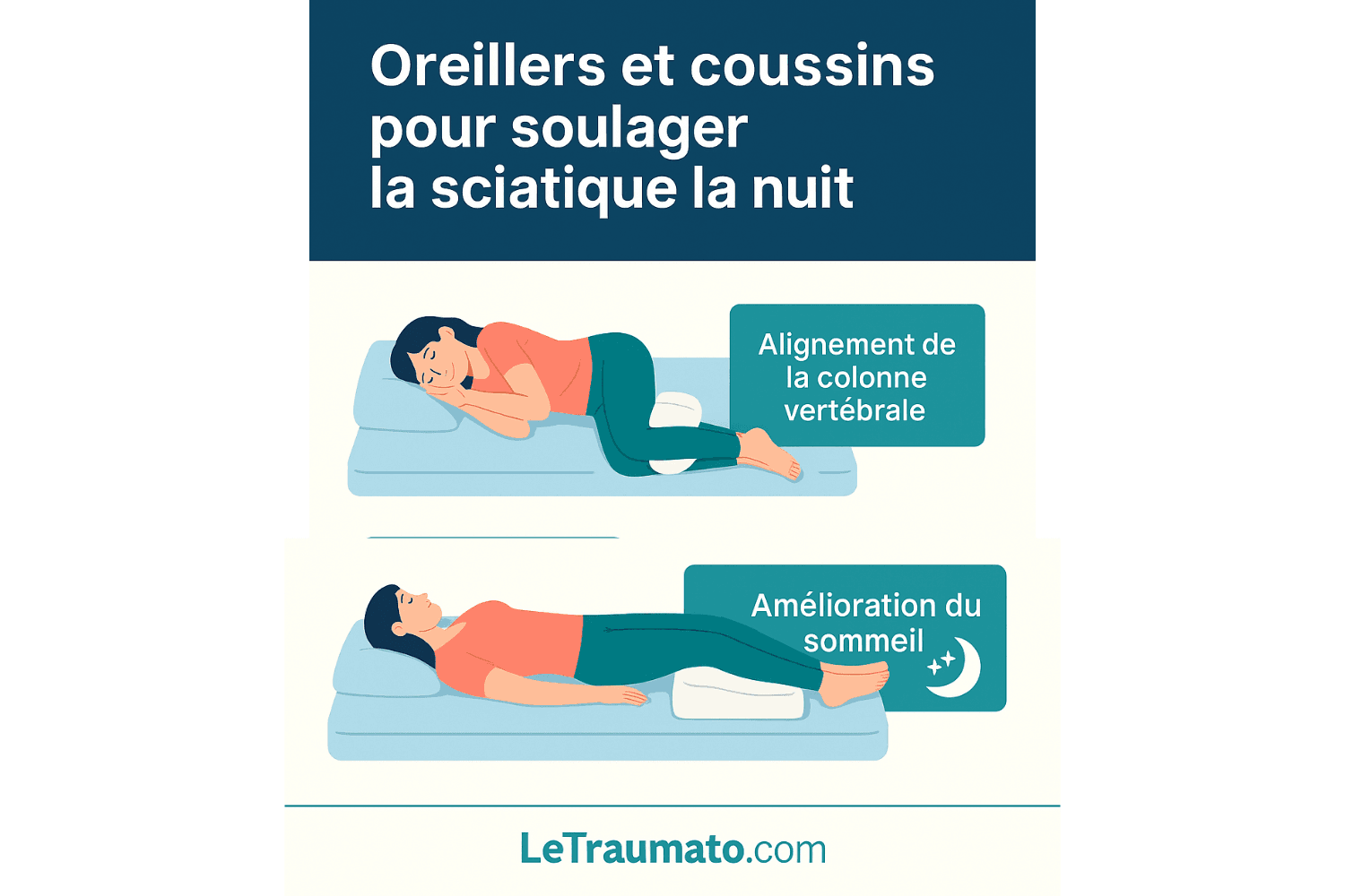 Oreillers et coussins pour soulager la sciatique la nuit – conseils d’orthopédiste LeTraumato