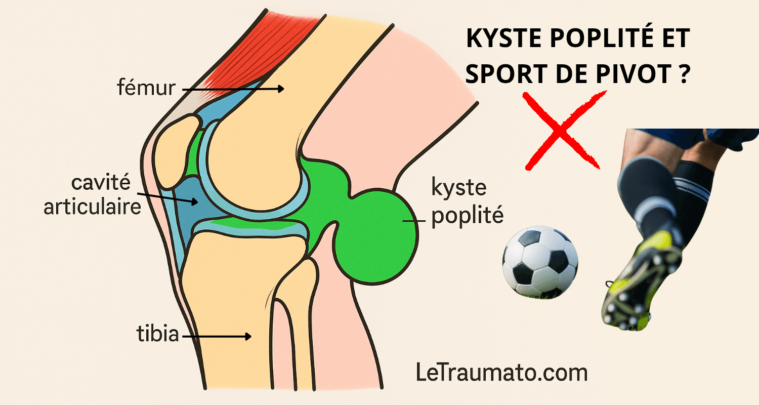 Kyste poplité repos ou pas – sport de pivot interdit, schéma médical du genou avec LeTraumato.com