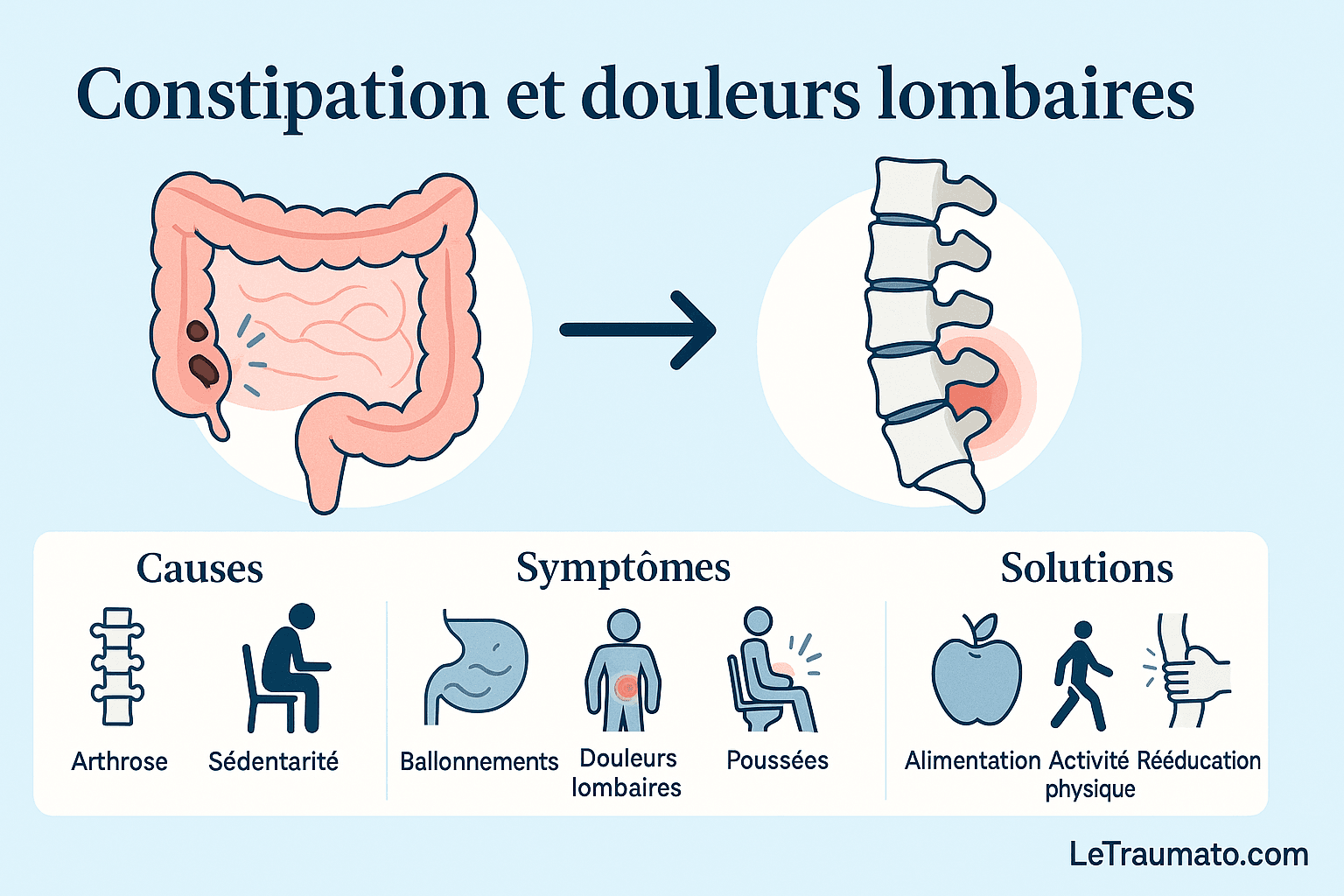 Infographie Constipation et douleurs lombaires – LeTraumato