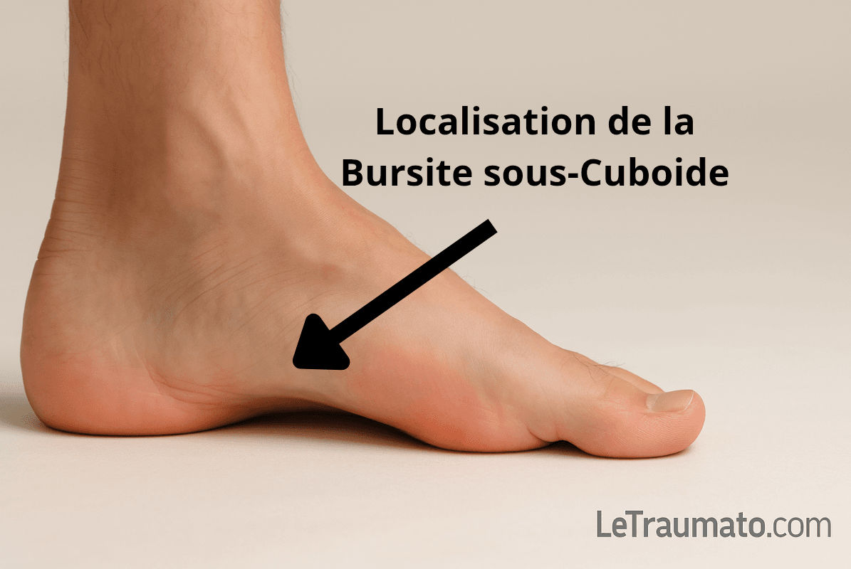 Bursite sous-cuboïdienne – pied réel vu de l’intérieur, illustration par orthopédiste Traumatologie