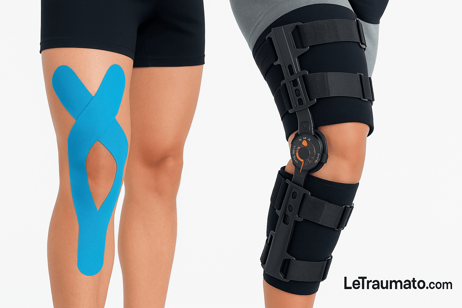 Comparaison strapping genou avec tape kinésiologique et orthèse rigide – LeTraumato
