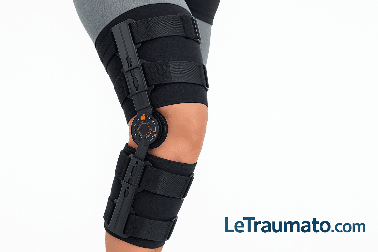Orthèse de genou rigide avec charnières articulées et sangles – comparaison strapping et orthèse – LeTraumato