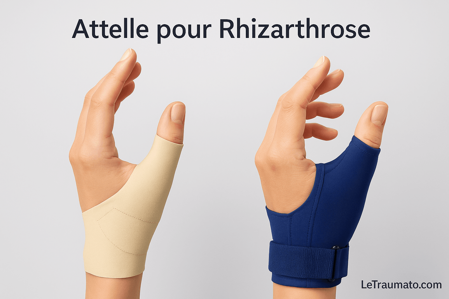 Attelle pour rhizarthrose : orthèse de pouce beige et bleue expliquée par un orthopédiste – LeTraumato.com