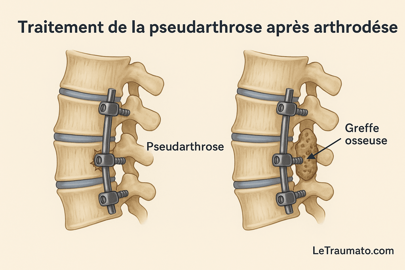 Traitement de la pseudarthrose après arthrodèse – schéma médical Traumatologie LeTraumato.com
