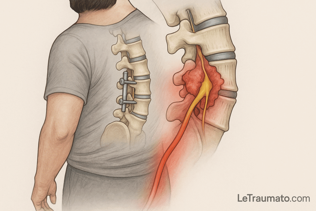 Fibrose épidurale post-arthrodèse avec douleur radiculaire lombaire illustrée – Traumatologie.