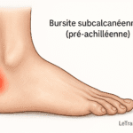 Image d’un pied montrant la bursite subcalcanéenne (pré-achilléenne) avec douleur localisée – LeTraumato Traumatologie