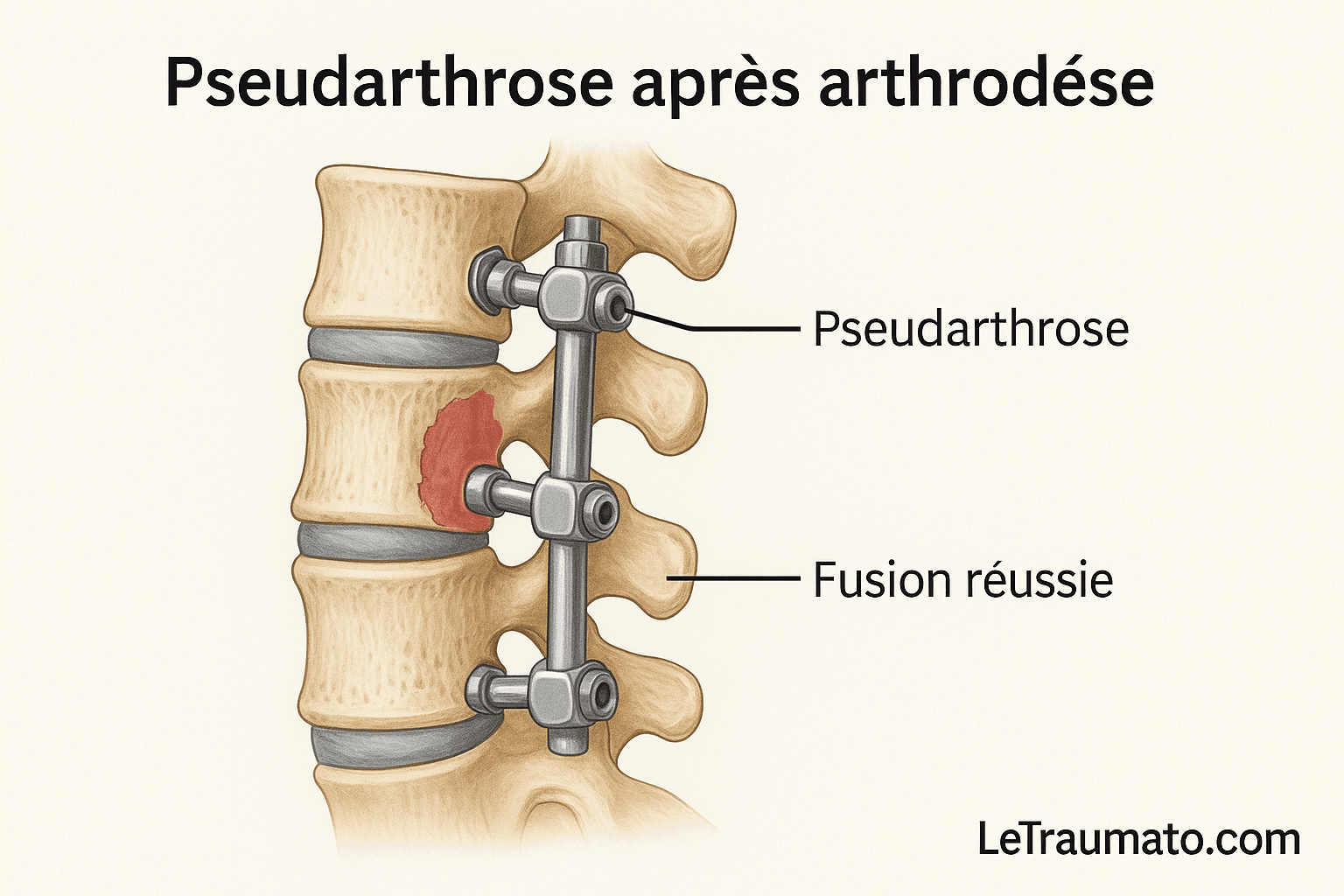 Pseudarthrose après arthrodèse – illustration médicale Traumatologie LeTraumato.com