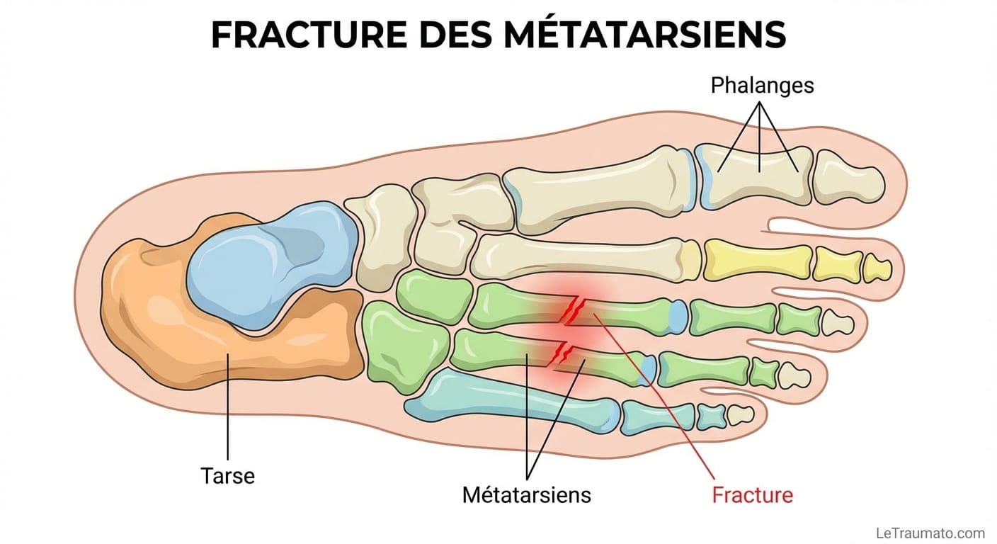 Image explicatif de: fracture des métatarsiens et cassure des métatarsiens du pied