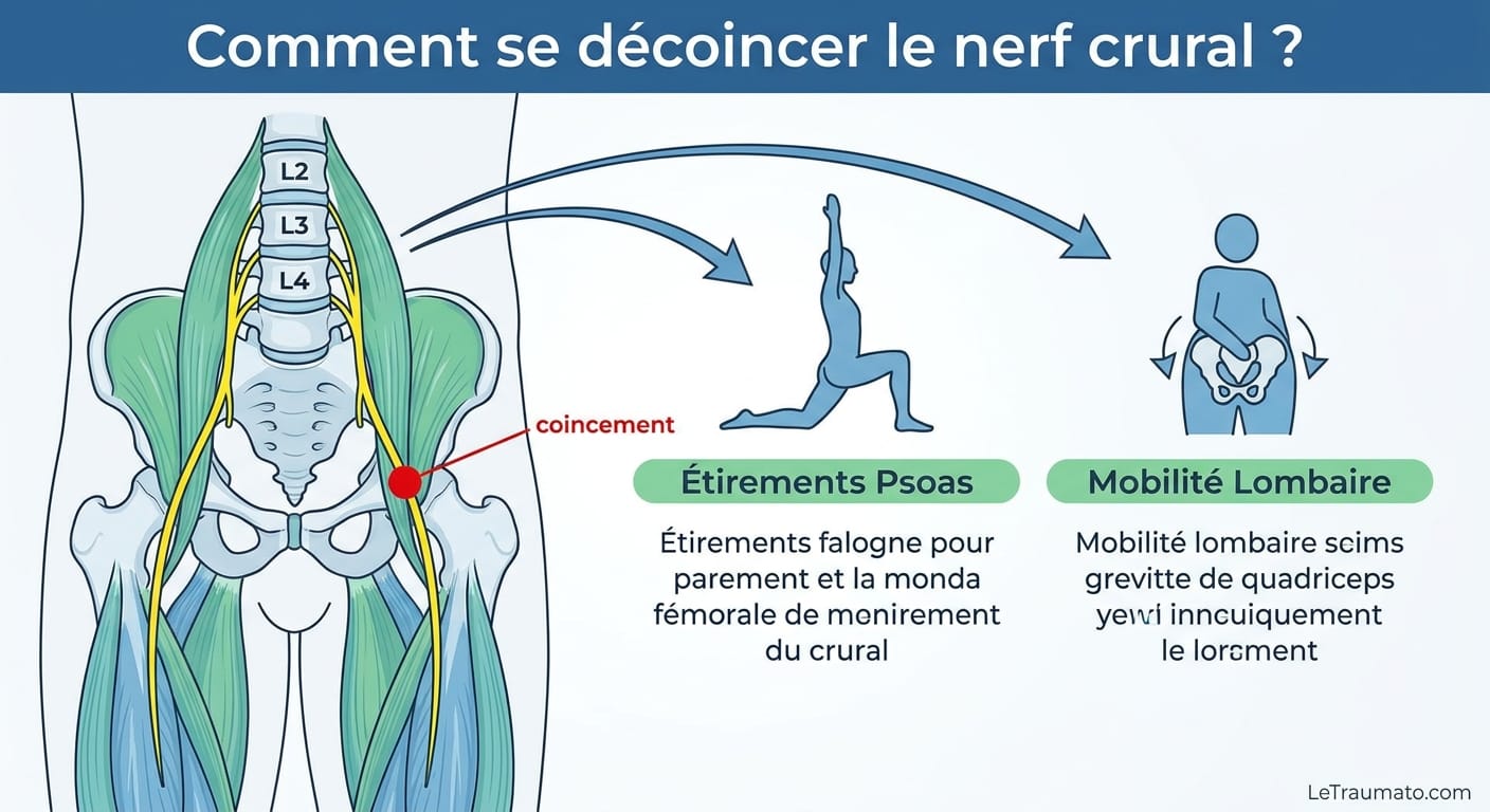 Image explicatif de: Comment se décoincer le nerf crural ? et Comment débloquer le nerf crural ?