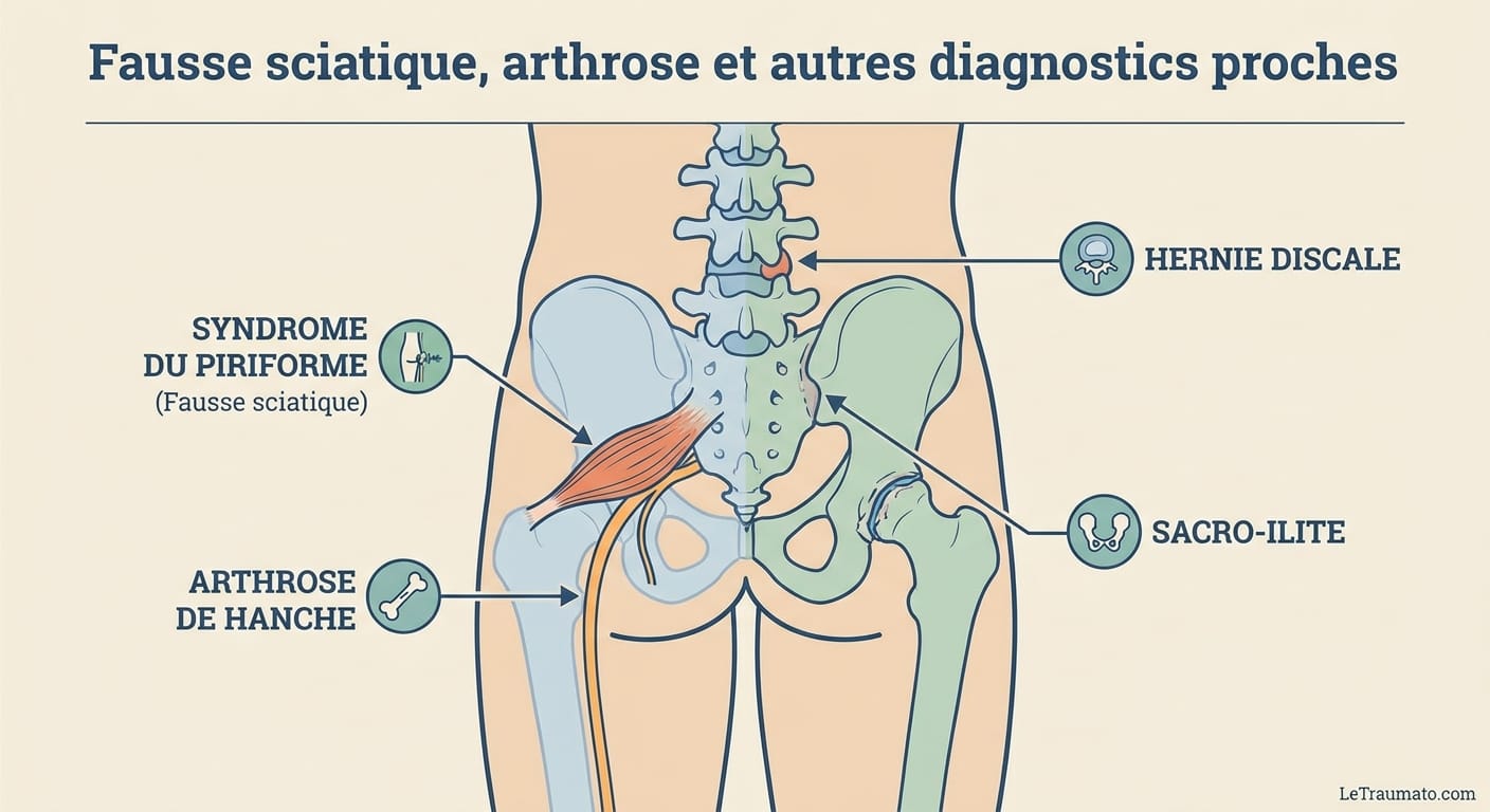 Image explicatif de: Fausse sciatique, arthrose et autres diagnostics proches. et Douleur lombaire