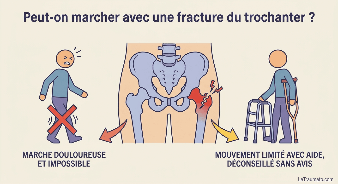 Image explicatif de: Peut-on marcher avec une fracture du trochanter ? et Marcher avec une fracture du fémur