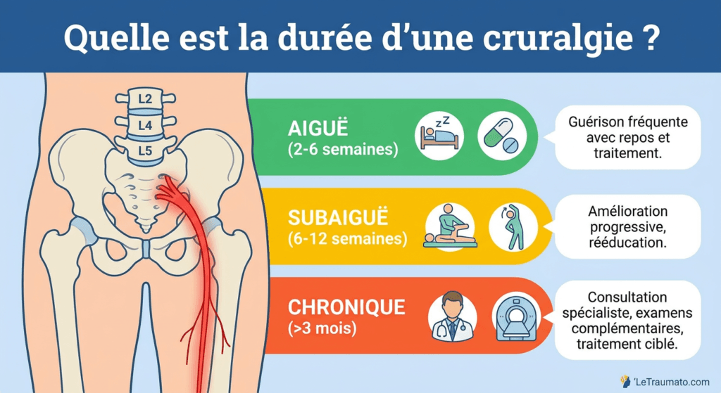 Image explicatif de: Quelle est la durée d'une cruralgie ? et Quelle est la durée dune névralgie crurale ?