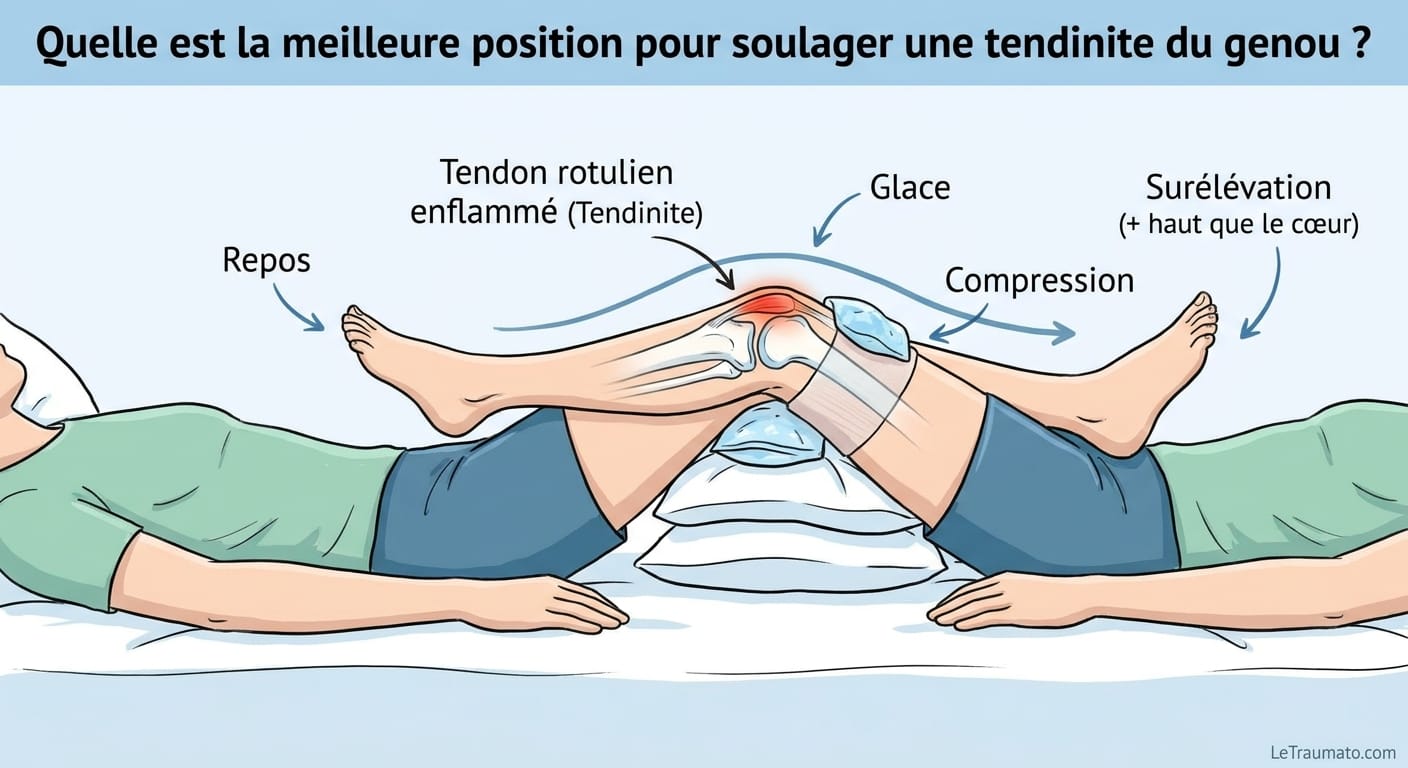 Image explicatif de: Quelle est la meilleure position pour soulager une tendinite du genou ? et Position idéale pour apaiser une tendinite du genou