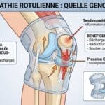 Image explicatif de: Quelle genouillère est recommandée pour la tendinopathie rotulienne ? et Genouillère pour tendinite