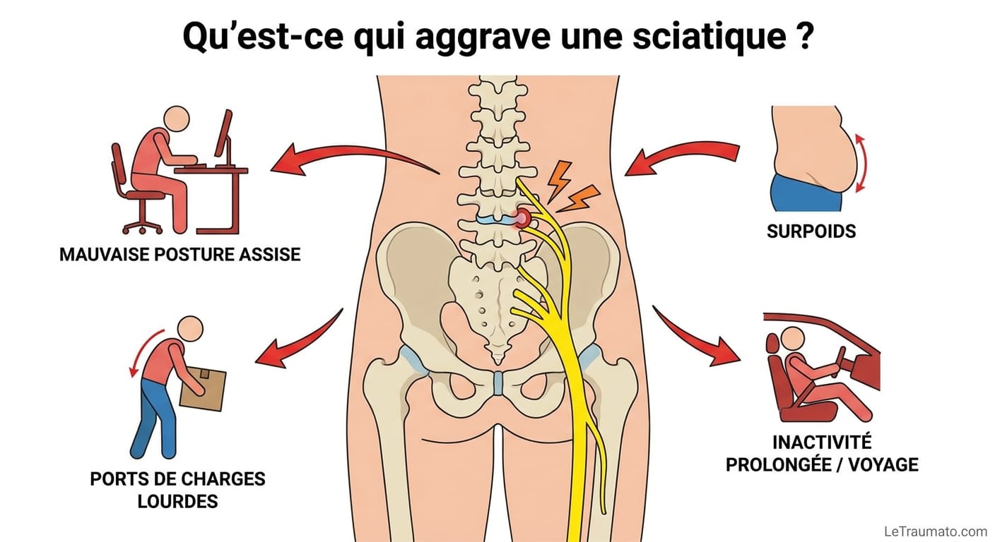 Image explicatif de: Qu'est-ce qui aggrave une sciatique ? et Facteurs aggravants sciatique