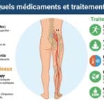 Image explicatif de: Sciatique, Quels médicaments et traitements naturels ? et Douleur sciatique, traitements médicamenteux et naturels.