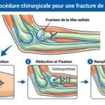 Image explicatif de: Quelle est la procédure chirurgicale pour une fracture de la tête radiale ? et Opération fracture radius.