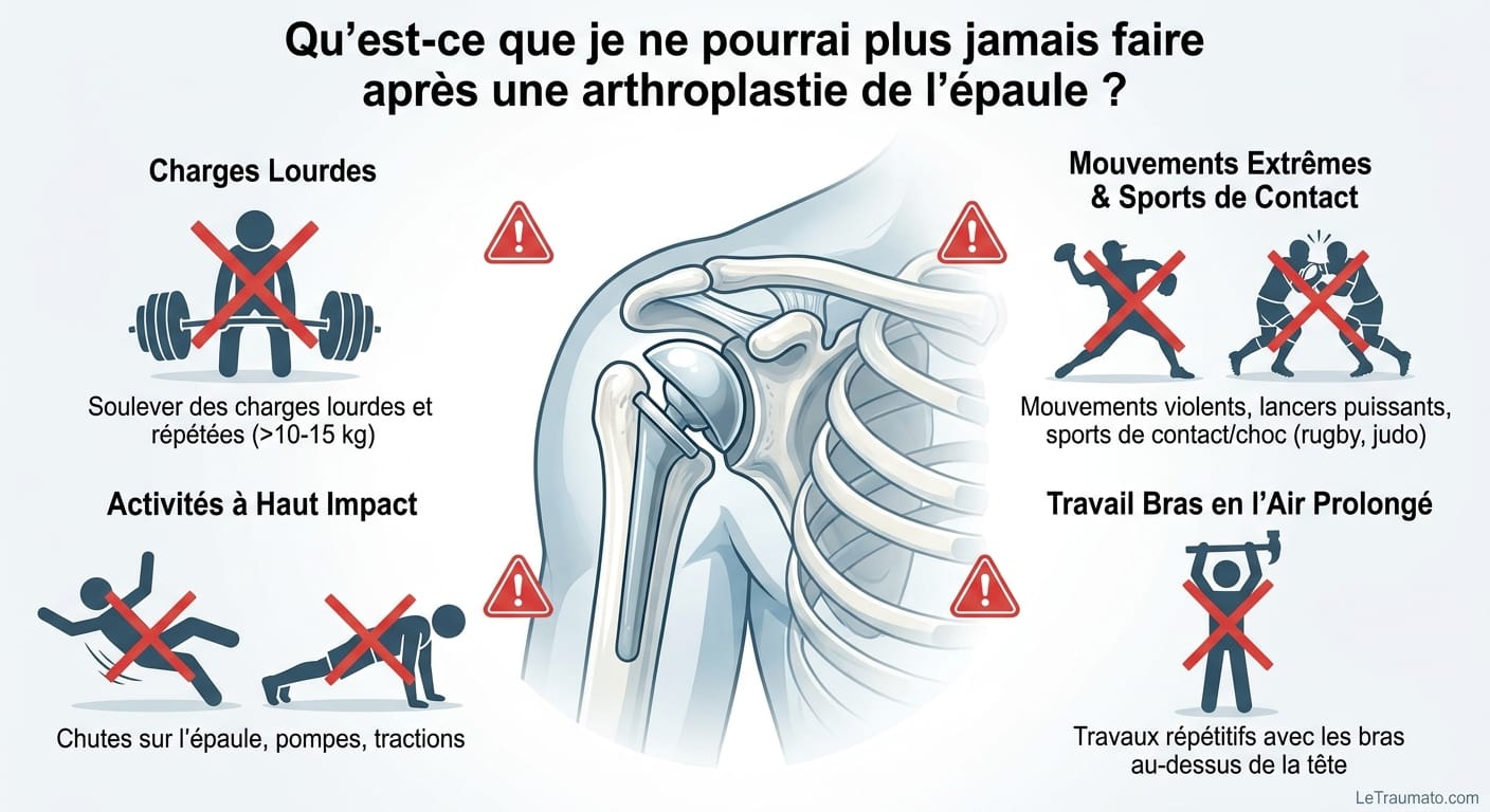 Image explicatif de: Qu'est-ce que je ne pourrai plus jamais faire après une arthroplastie de l'épaule ? et Limitations après arthroplastie épaule