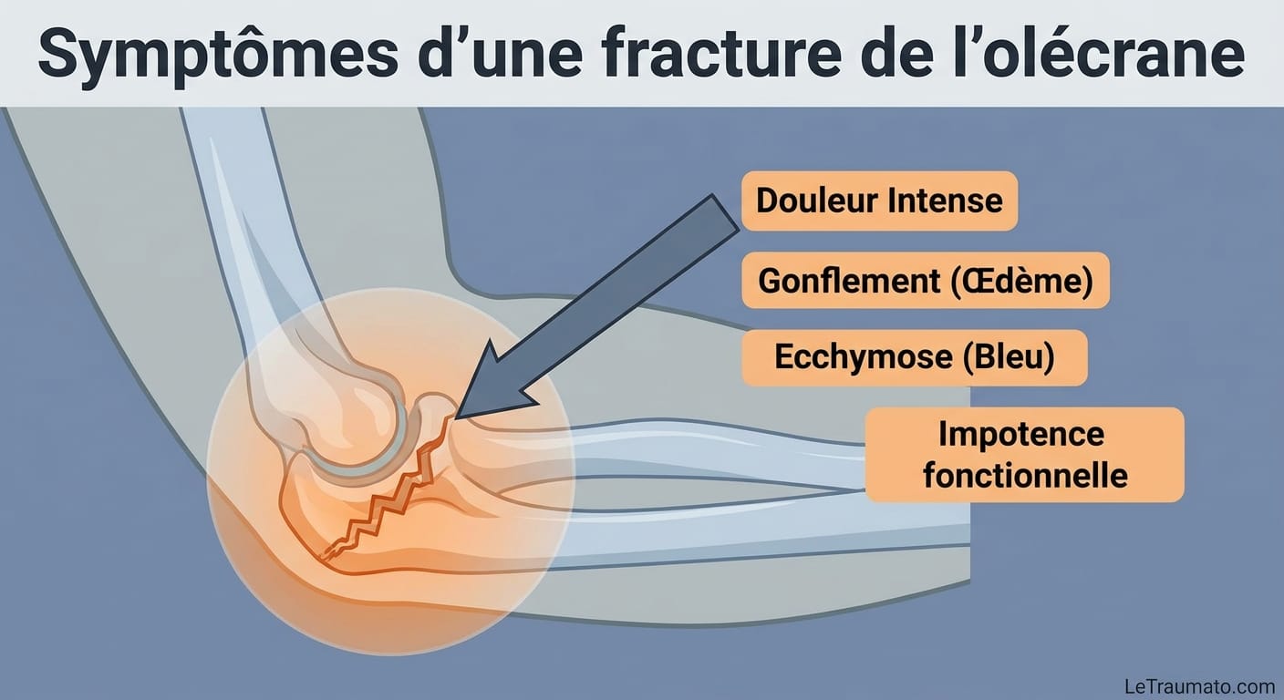 Image explicatif de: Symptômes d'une fracture de l'olécrane et Signes de fracture du coude